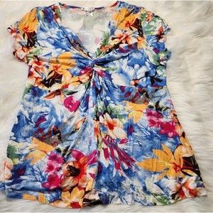 Venus Women’s Top Large Colorful Tropical Floral Print